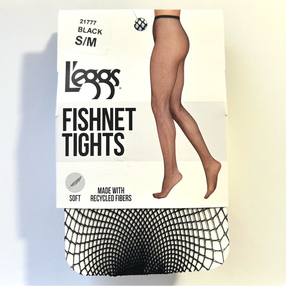 NWT L'eggs Fishnet Sheer Black Tights, S/M, 1.0 pr - Picture 2 of 7
